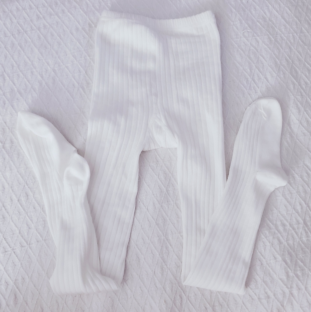 7-8Y Brand New White Ribbed Cotton Blend Tights